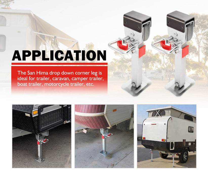 4X400Mm Drop Down Corner Legs W / Handle Steel Base Caravan Stabilizer Leg 1200Lbs