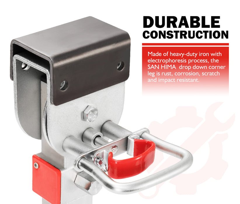 2X 470Mm Drop Down Corner Legs Steadies & Handle Steel Foot Caravan Trailer