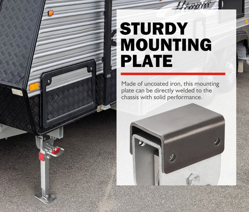 2X 470Mm Drop Down Corner Legs Steadies & Handle Steel Foot Caravan Trailer