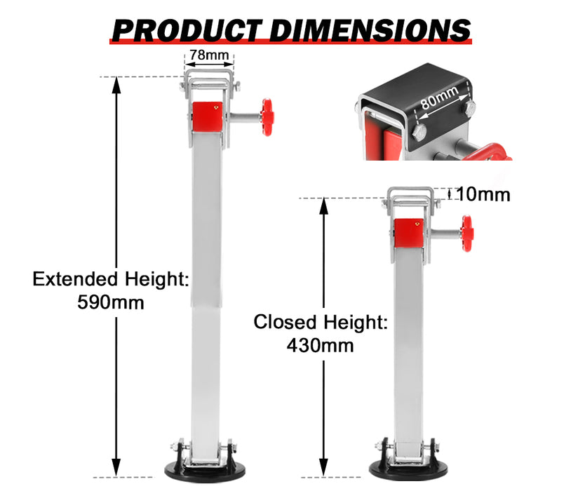 4X 590Mm Drop Down Corner Steadies Stabilizer Legs Caravan Camper Trailer