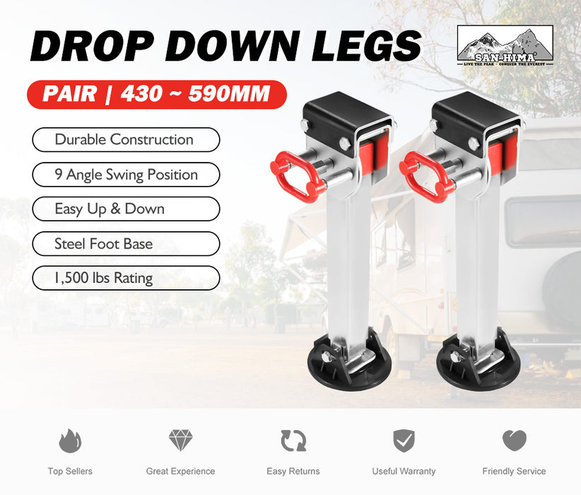 2X 590Mm Drop Down Corner Steadies Stabilizer Legs Caravan Camper Trailer 1500Lbs