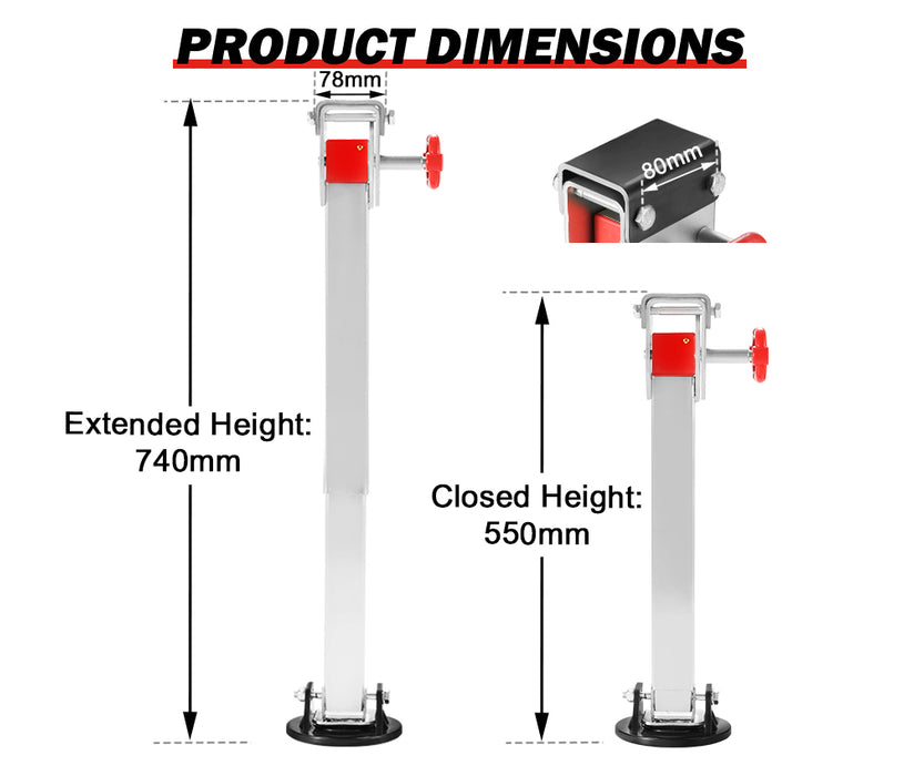 4X 740Mm Drop Down Corner Steadies Stabilizer Legs Caravan Camper Trailer