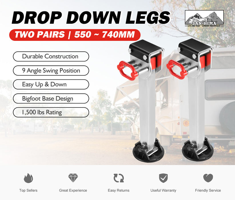 4X 740Mm Drop Down Corner Steadies Stabilizer Legs Caravan Camper Trailer