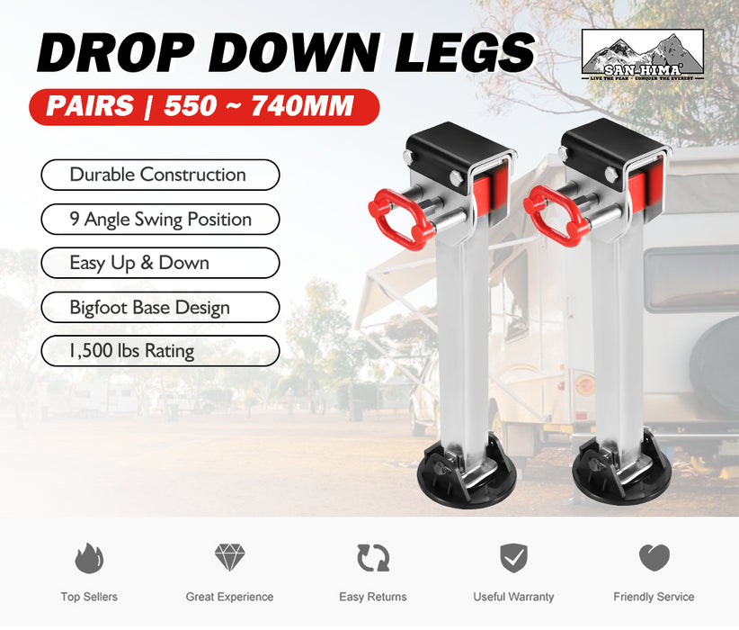 2X 740Mm Drop Down Corner Steadies Stabilizer Legs Caravan Camper Trailer New
