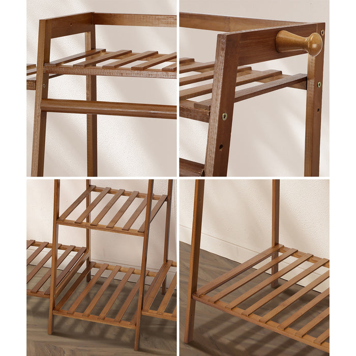 Clothes Rack Open Wardrobe Garment Coat Hanging Rail Bamboo 9 Shelves