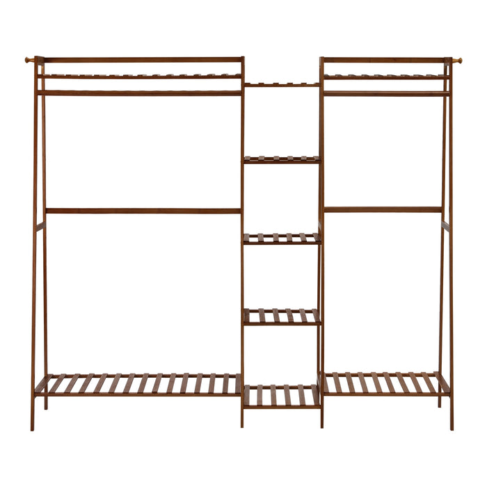 Clothes Rack Open Wardrobe Garment Coat Hanging Rail Bamboo 9 Shelves