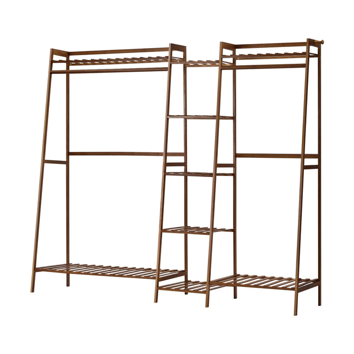 Clothes Rack Open Wardrobe Garment Coat Hanging Rail Bamboo 9 Shelves