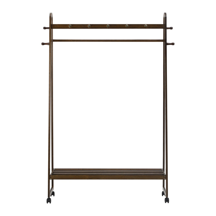 Clothes Rack Garment Coat Stand Hanging Rail Bamboo Portable Wheels