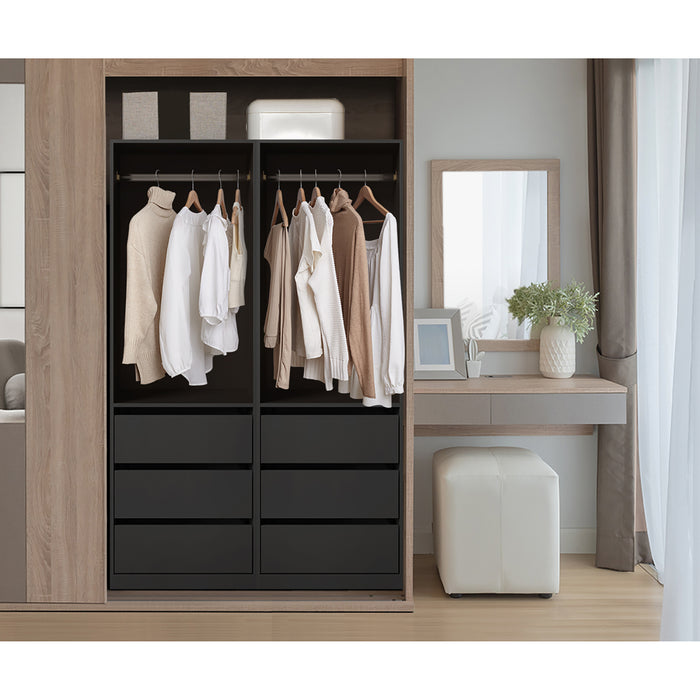 Open Wardrobe Shelf Unit Clothes Storage 3 Drawers Hanging Rail Black