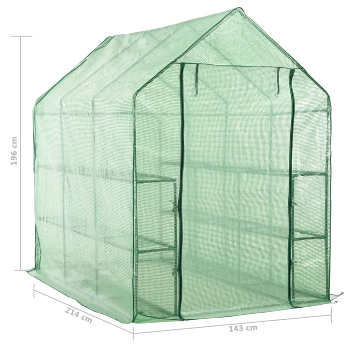 Walk - in Greenhouse With 12 Shelves Steel 143x214x196 Cm