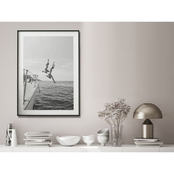 Wall Art 80cmx120cm Black And White Ocean Jump Frame Canvas