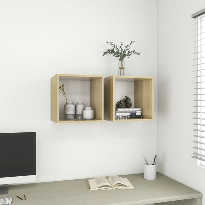 Wall Cabinets 2 Pcs White and Sonoma Oak 37x37x37 Cm
