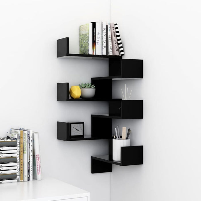 Wall Corner Shelves 2 Pcs Black Chipboard Nbixxl