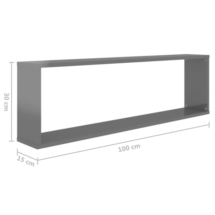 Wall Cube Shelves 2 Pcs Glossy Look Grey 100x15x30 Cm