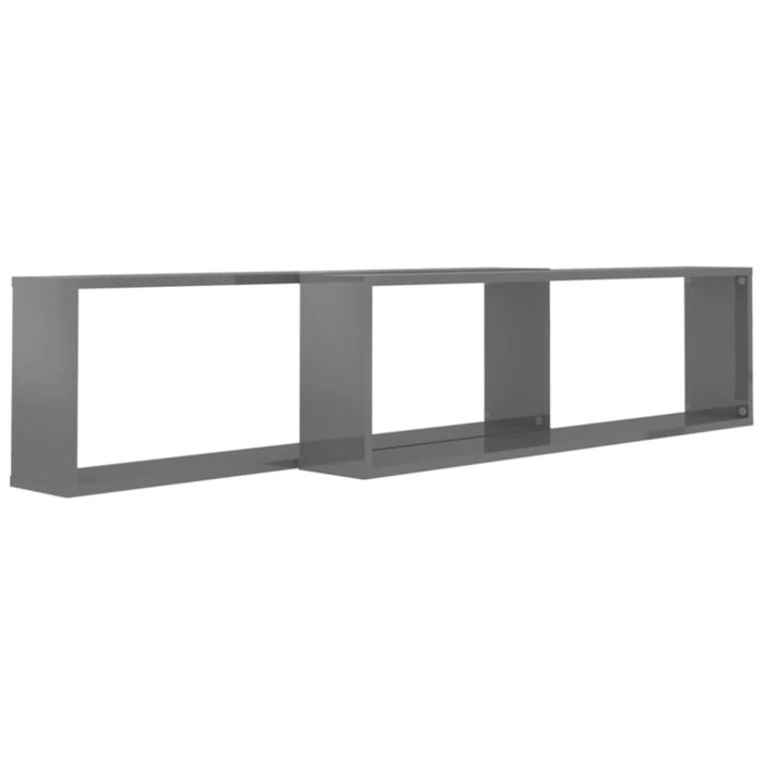 Wall Cube Shelves 2 Pcs Glossy Look Grey 100x15x30 Cm