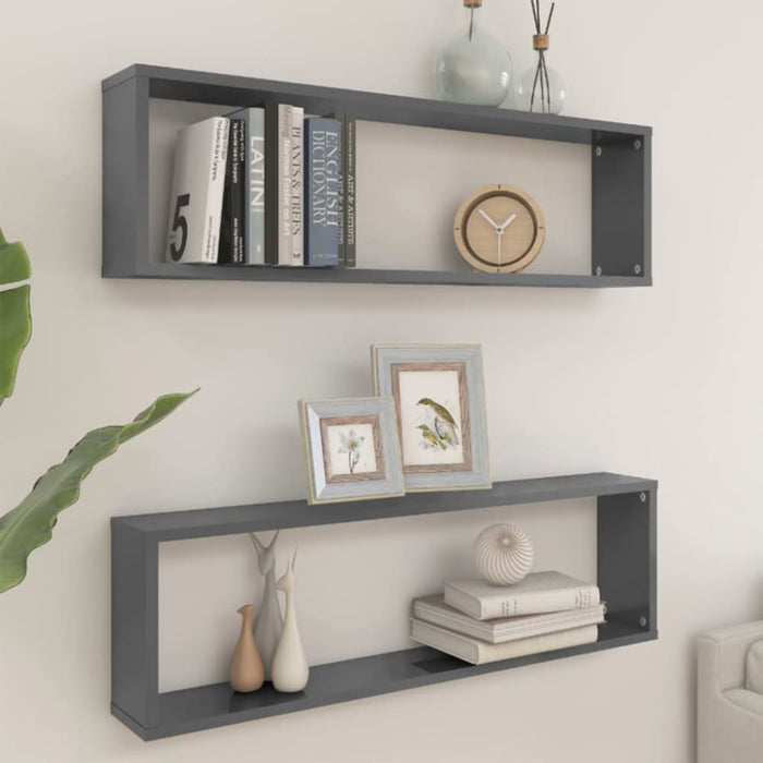 Wall Cube Shelves 2 Pcs Glossy Look Grey 100x15x30 Cm