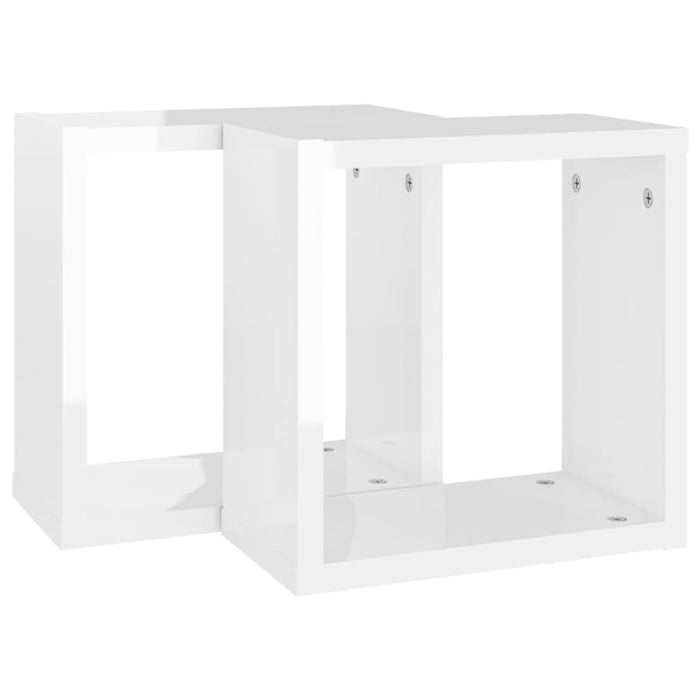 Wall Cube Shelves 2 Pcs Glossy Look White 30x15x30 Cm Nbibol