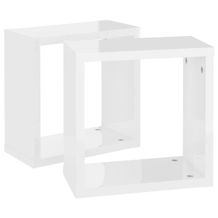 Wall Cube Shelves 2 Pcs Glossy Look White 30x15x30 Cm Nbibol