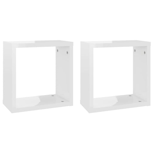 Wall Cube Shelves 2 Pcs Glossy Look White 30x15x30 Cm Nbibol