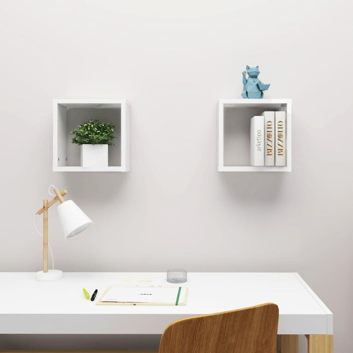 Wall Cube Shelves 2 Pcs Glossy Look White 30x15x30 Cm Nbibol
