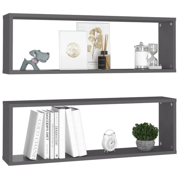 Wall Cube Shelves 2 Pcs Grey 80x15x26.5 Cm Chipboard Nbioox