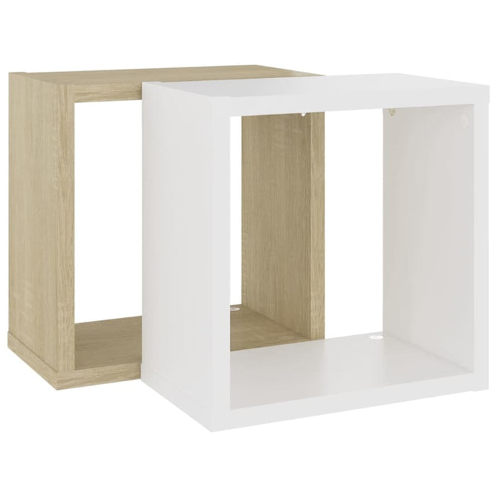 Wall Cube Shelves 2 Pcs White and Sonoma Oak 26x15x26 Cm
