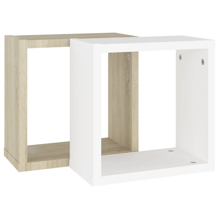 Wall Cube Shelves 2 Pcs White And Sonoma Oak 30x15x30 Cm