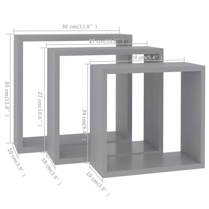 Wall Cube Shelves 3 Pcs Grey Mdf Txtkpo