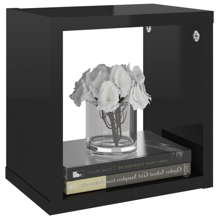 Wall Cube Shelves 4 Pcs Glossy Look Black 22x15x22 Cm Nbibia