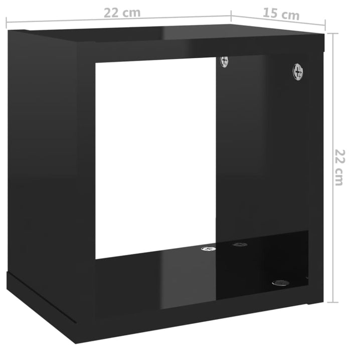 Wall Cube Shelves 4 Pcs Glossy Look Black 22x15x22 Cm Nbibia