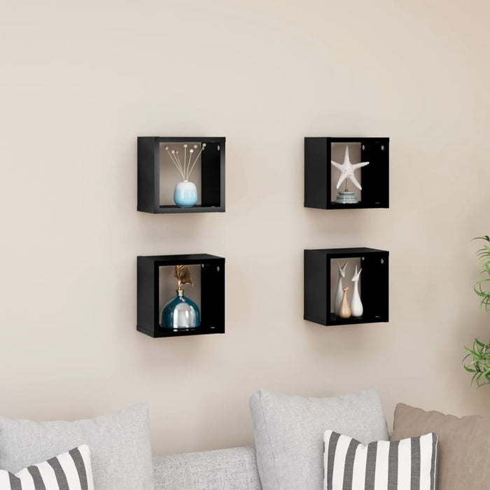 Wall Cube Shelves 4 Pcs Glossy Look Black 22x15x22 Cm Nbibia