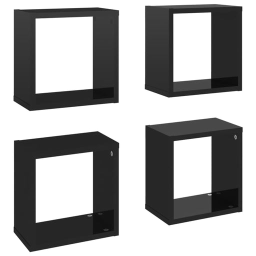 Wall Cube Shelves 4 Pcs Glossy Look Black 26x15x26 Cm Nbibai