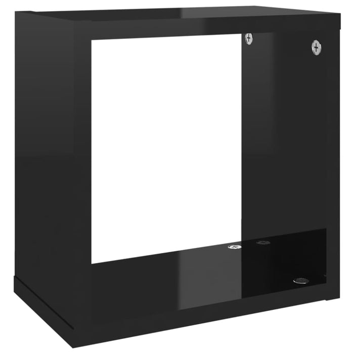 Wall Cube Shelves 4 Pcs Glossy Look Black 26x15x26 Cm Nbibai