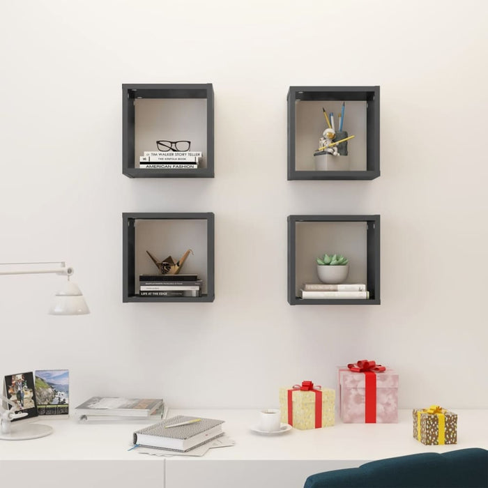 Wall Cube Shelves 4 Pcs Glossy Look Grey 26x15x26 Cm Nbibpb