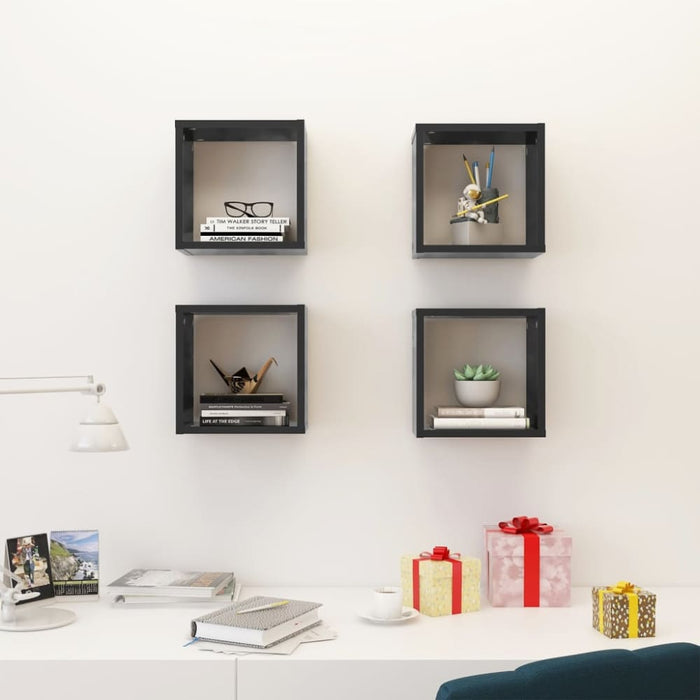 Wall Cube Shelves 4 Pcs Grey 26x15x26 Cm Nbibtx