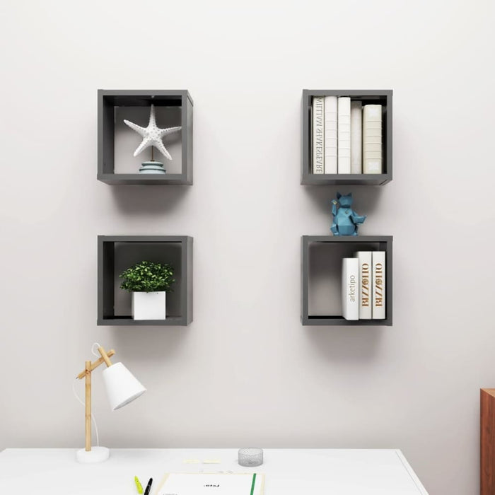 Wall Cube Shelves 4 Pcs Grey 30x15x30 Cm Nbibbp