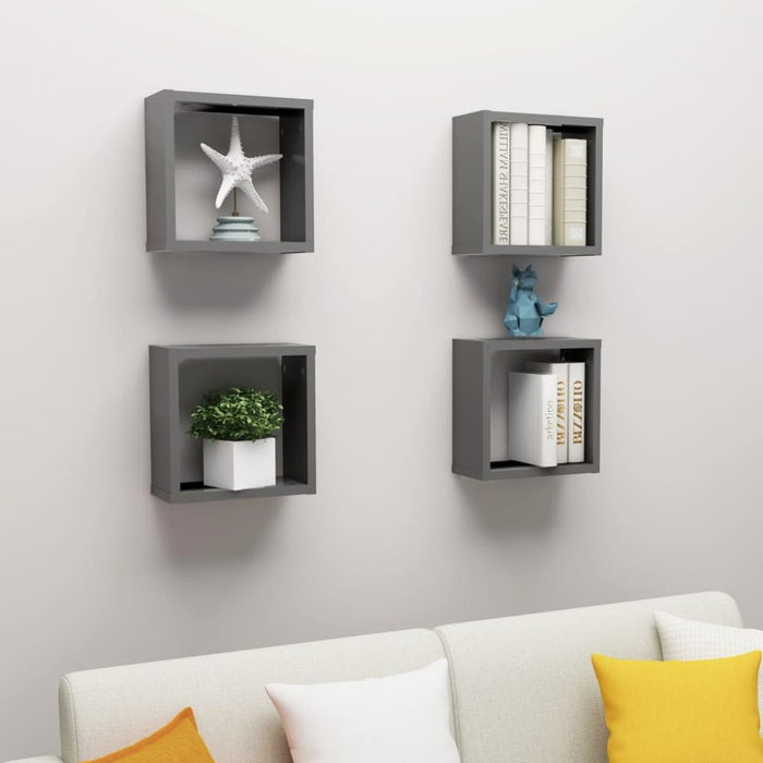 Wall Cube Shelves 4 Pcs Grey 30x15x30 Cm Nbibbp