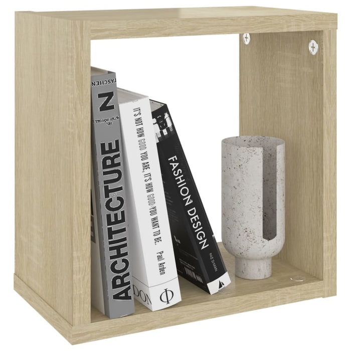 Wall Cube Shelves 4 Pcs White and Sonoma Oak 26x15x26 Cm