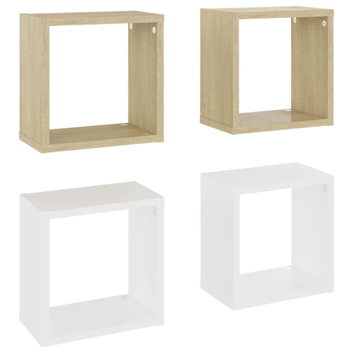 Wall Cube Shelves 4 Pcs White and Sonoma Oak 26x15x26 Cm