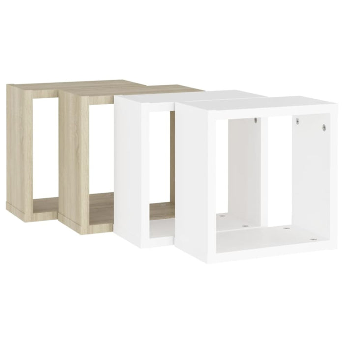 Wall Cube Shelves 4 Pcs White And Sonoma Oak 30x15x30 Cm