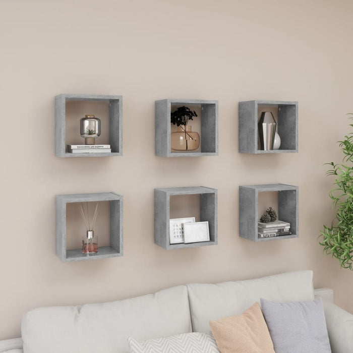 Wall Cube Shelves 6 Pcs Concrete Grey 26x15x26 Cm Nbibtk