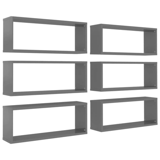 Wall Cube Shelves 6 Pcs Glossy Look Grey 60x15x23 Cm