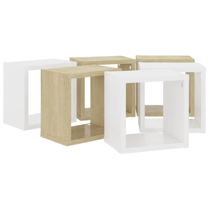 Wall Cube Shelves 6 Pcs White and Sonoma Oak Nbiblk