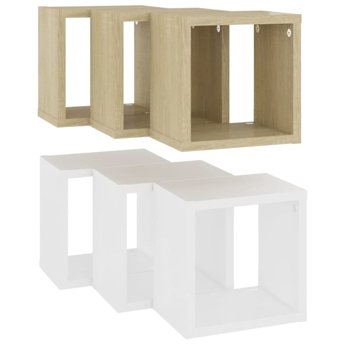 Wall Cube Shelves 6 Pcs White and Sonoma Oak Nbiblk