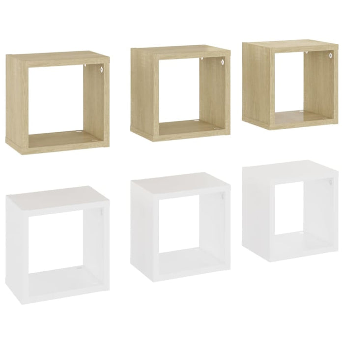 Wall Cube Shelves 6 Pcs White and Sonoma Oak Nbiblk