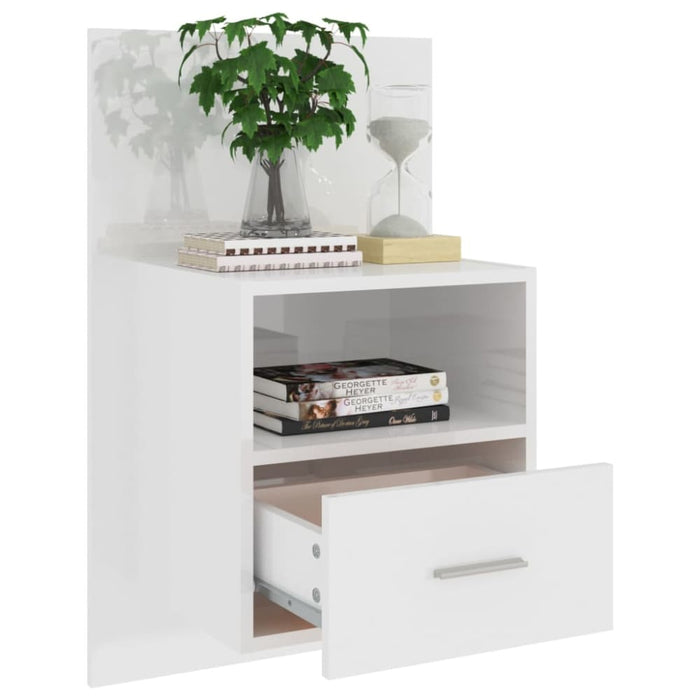 Wall-mounted Bedside Cabinet High Gloss White Noobok