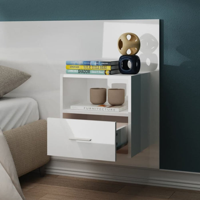 Wall-mounted Bedside Cabinet High Gloss White Noobok