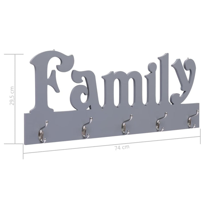 Wall Mounted Coat Rack Family Grey 74x29.5 Cm Xnaxal