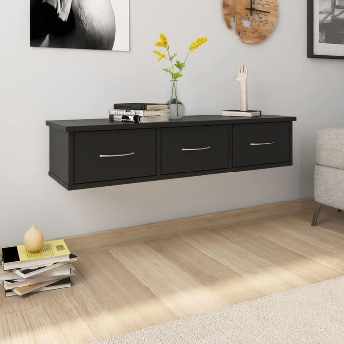 Nz Local Stock-wall-mounted Drawer Shelf Black Chipboard