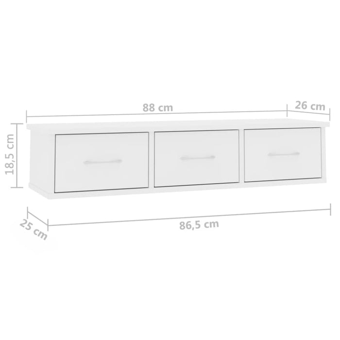 Wall-mounted Drawer Shelf White 88x26x18.5 Cm Chipboard